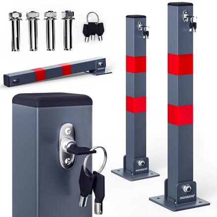 Deuba Parkeerpaal – Set van 2 Staal Incl. Sleutels 65,5x5cm - Grijs