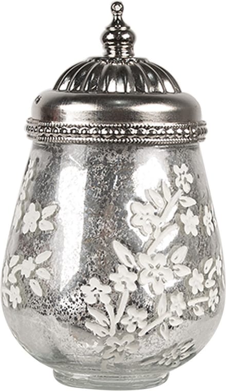 Clayre & Eef LED Lantaarn Ø 9x15 cm Zilverkleurig Glas