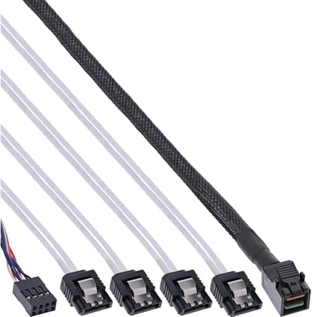 InLine® Mini SAS HD-kabel, SFF-8643 naar 4x SATA + sideband, 0,5m