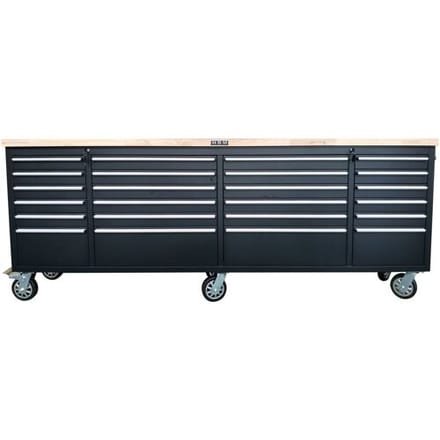 HBM gereedschapswagen met houten werkblad , 258 cm, zwart