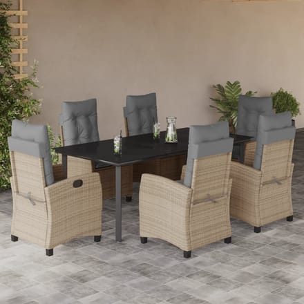 vidaXL - 7-delige - Tuinset - met - kussens - poly - rattan - gemengd - beige