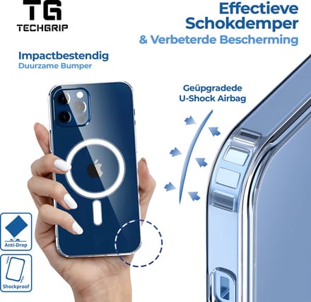 Techgrip - Hoesje geschikt voor iPhone 16 Pro Max Transparant Magsafe Compatible - Anti Shock Back Cover