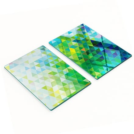 Set van twee glazen snijplanken met abstracte driehoeken, 2x40x52 cm