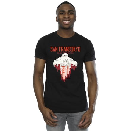 Disney Heren Big Hero 6 Baymax San Fransokyo Hart T-Shirt (Zwart)