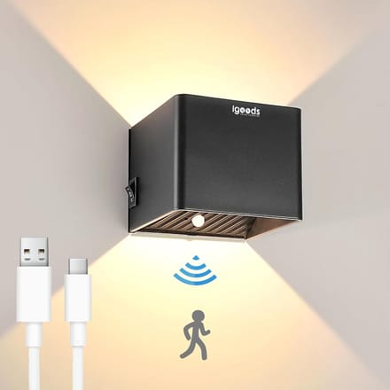 Igoods Wandlamp - Muurlamp - Wandlamp met Sensor - Motion Sensor - Binnenlamp - Zwart