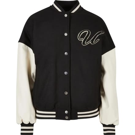 Urban Classics - Oversized Big U College jacket - M - Gebroken wit/Zwart