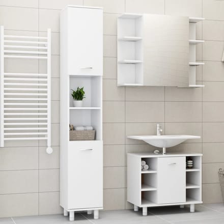vidaXL - 3-delige - Badkamermeubelset - bewerkt - hout - wit