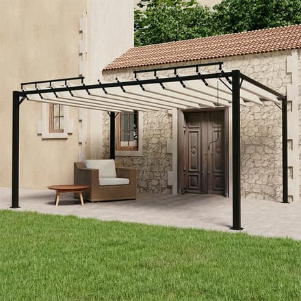vidaXL - Prieel - met - lamellendak - 3x4 - m - stof - en - aluminium - crèmekleurig