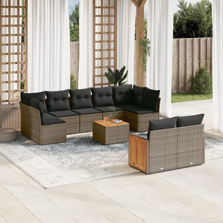 vidaXL - 10-delige - Loungeset - met - kussens - poly - rattan - grijs