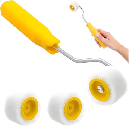 Mini Verfroller Set - Kleine Roller - Randjes Afwerken - Zachte Dichte Vezels - 2 cm Rol - Wit Geel