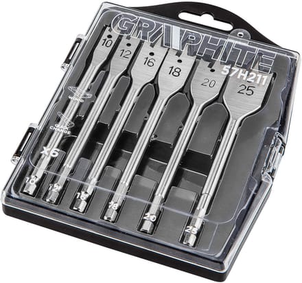 GRAPHITE Serie - Houten Spadeboren Set - 6 stuks - 10-25mm - Quick Change