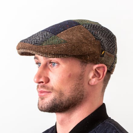 Hatman of Ireland The Dubliner 100% Kerry Tweed Patchwork Green / Brown / Grey mix Maat Medium (58cm)