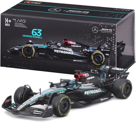 Formule 1 Diecast Model 1:43 met Helm en Displaykoffer - George Russell 2024