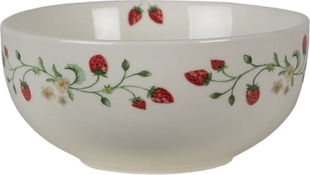 Clayre & Eef Soepkom Ø 14x7 cm Beige Rood Keramiek Rond Aardbeien Serveerkom
