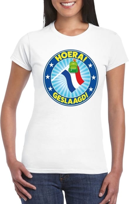 Geslaagd t-shirt wit met vlaggenmast en tas dames M