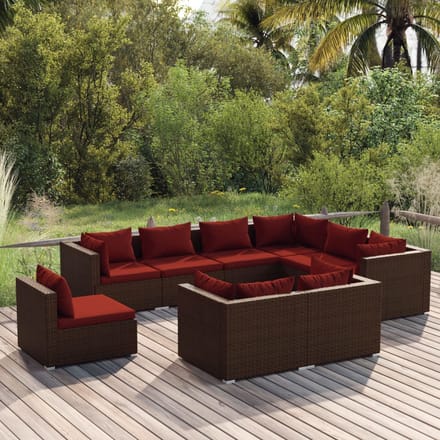 vidaXL - 9-delige - Loungeset - met - kussens - poly - rattan - bruin