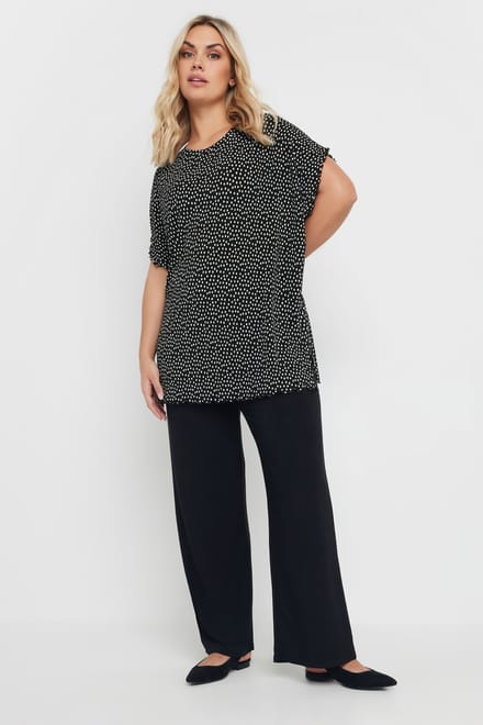 Yours Plissé Tshirt Met Stippenprint In Zwart/Wit Size 44