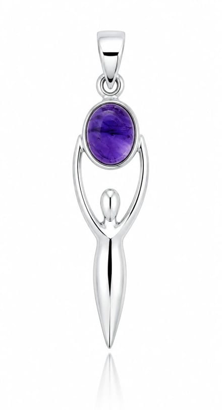 SilverGems Godin van de Aarde, Gaia, zilveren hanger met Amethist edelsteen