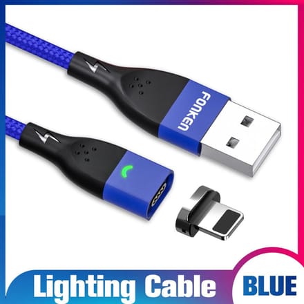 Câble magnétique bi fonction charge rapide pour téléphone portable USB 2M IOS Cable+Plug bleu