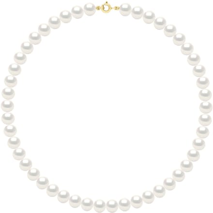 Ketting Goud - Rij van Echte Zoetwater Parels Semi Rond 8 - 9 mm