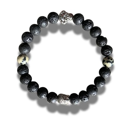 Armband - natuursteen - lavasteen - Dalmatiër Jaspis - Buddha - Boeddha - 8 mm 21 cm