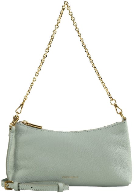 COCCINELLE Leren schoudertas Aura Mini Bag Grained Leather Snow Lichtblauw