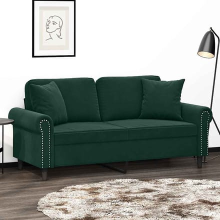 vidaXL - Tweezitsbank - met - sierkussens - 140 - cm - fluweel - donkergroen