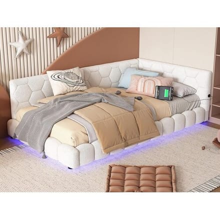 ModernLuxe Fluwelen slaapbank 90x200cm - met LED en USB-poort - Wit