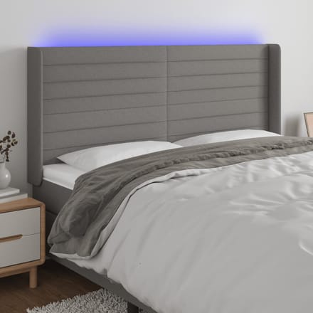 vidaXL - Hoofdbord - LED - 183x16x118/128 - cm - stof - donkergrijs