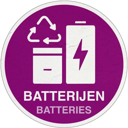Batterijen afval bord | Sign Again materiaal | 20 cm