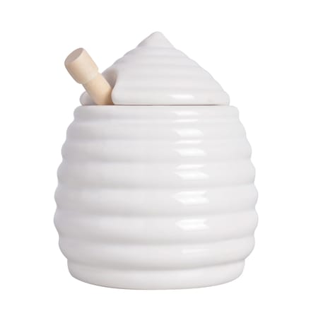 Esschert Design Honingpot incl lepel - wit - keramiek/hout - 400 ml