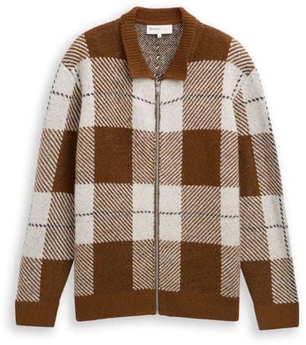 Tom Tailor Denim - Relaxed fit vest met ruitjespatroon - Maat S - brown offwhite big check