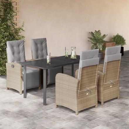 vidaXL - 5-delige - Tuinset - met - kussens - poly - rattan - beige