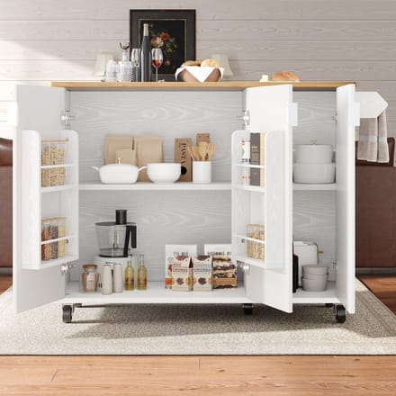 MODFU - Keukeneiland - Uitschuifbaar En Verrijdbaar - Opklapbaar Ontwerp - Voor Keuken - MDF - Wit - 130 x 45/75 x 92 cm