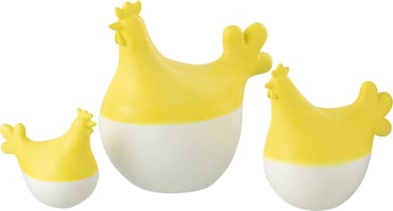 J-Line decoratie Haan - polyresin - wit/geel - set van 3