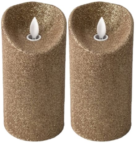 Gerimport LED kaars/stompkaars - 2x - goud - H15 cm - glitters - kerst kaarsen