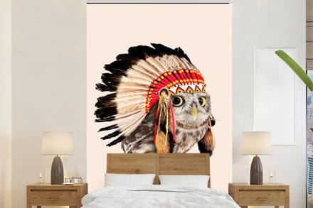 Dieren behang - Behang - Dier - Uil - Indiaan - Vogel - Fotobehang dieren - 180x280 cm