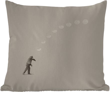 Buitenkussen Weerbestendig - Vintage - Maan - Man - 50x50 cm