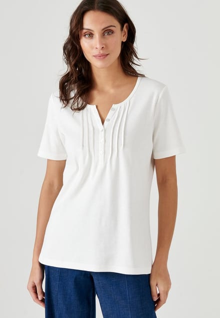 Damart - T-shirt van fijn geribd zuiver katoen - Dames - Wit - M