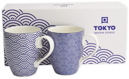 Tokyo Design Studio Nippon Blue Mug Set 2-pcs, 380ml, Wave&Dots, giftbox