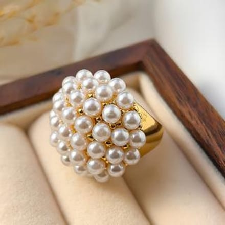 Franse Zachte Wind Imitatie Parel Bloei Openings Verstelbare Ring Dames Elegante Temperament Vakantie Accessoires Cadeau resizable brown