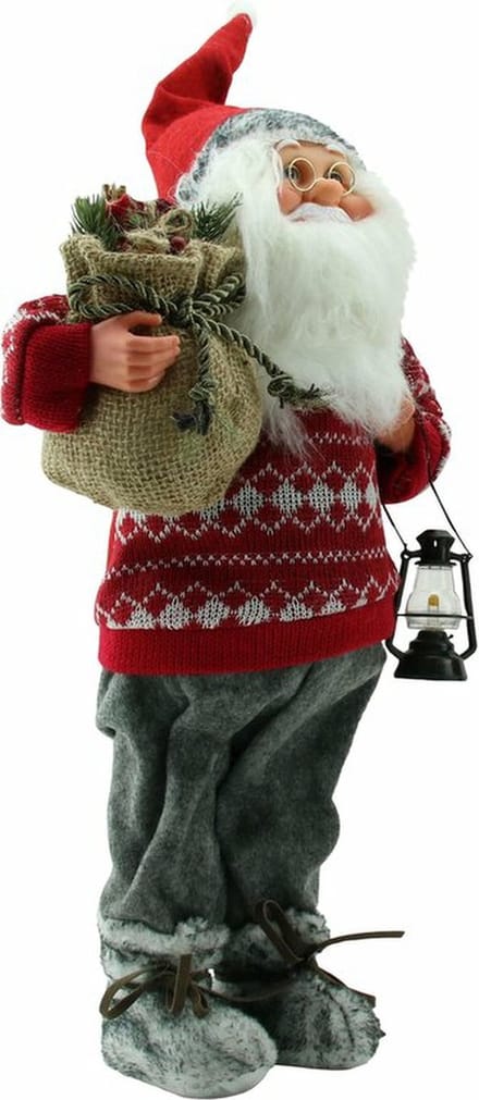 Luxe Afgewerkte Kerst Decoratie Kerstman Staand Rood/Grijs 45cm