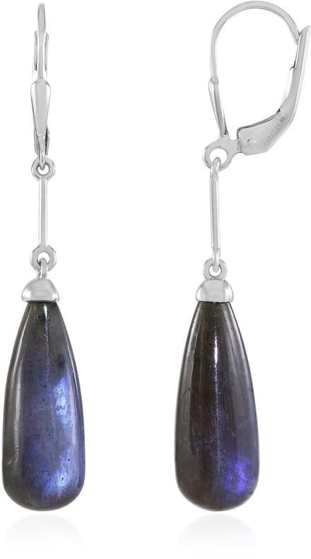Cavill - Zilveren oorbellen 925 Sterling Zilver - Labradoriet briolette cabochon 16,012 ct - Monosono collectie - Luxe druppelvorm - Platina