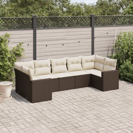vidaXL - 7-delige - Loungeset - met - kussens - poly - rattan - bruin