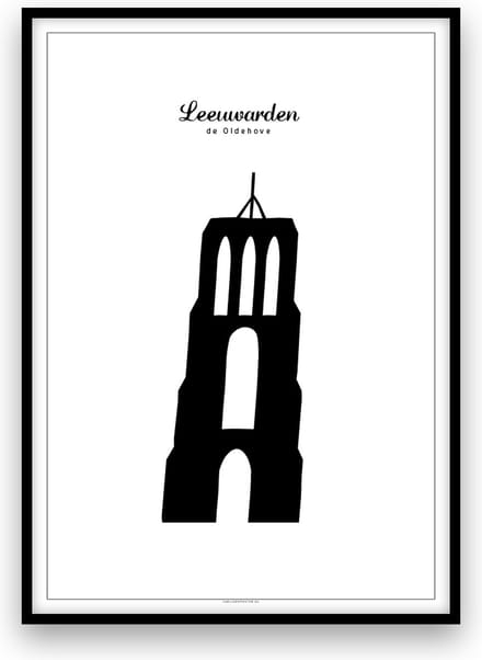 Leeuwarden stadposter - Zwart-wit