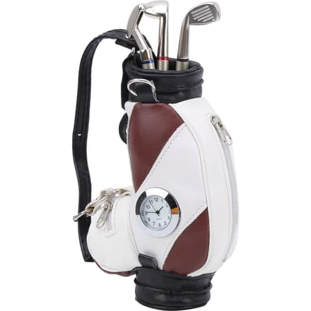 Mini Desktop Golftas Pen Klok Zinklegering PU Leer met Golfpennen Souvenir Set Cadeau Bruin Wit black
