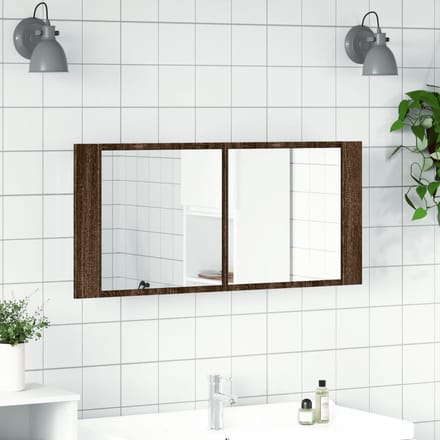 vidaXL - Badkamerkast - met - spiegel - en - LED - 100x12x45 - cm - bruin - eikenkleurig
