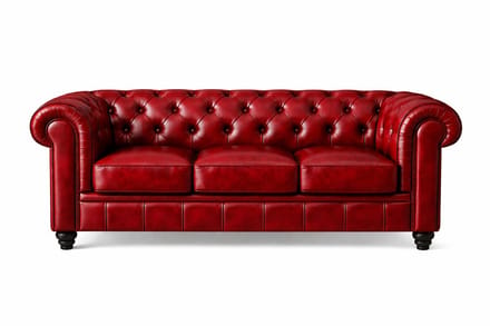 Chesterfield Bank - 3 Zits - Rood - Leer - Sofa