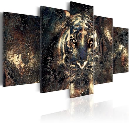 Schilderij - Roofzuchtige schoonheid, tijger, 5 luik