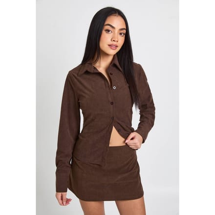 boohoo Dames Corduroy Mini Rok | Chocolate | Maat: 6
